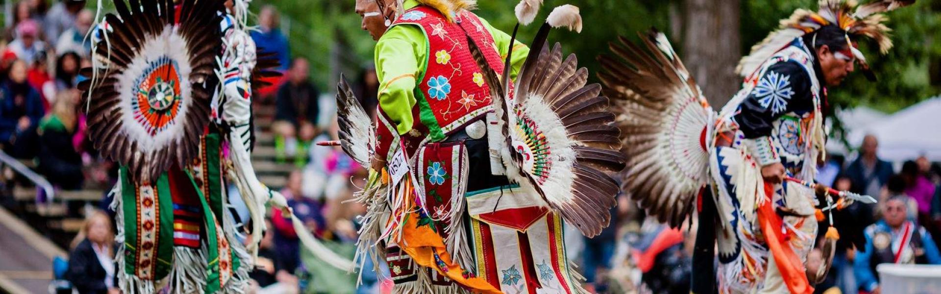 Dancers at an Aboriginal cultural festival held on a Mohawk nation reserve in Kahnawake, Quebec