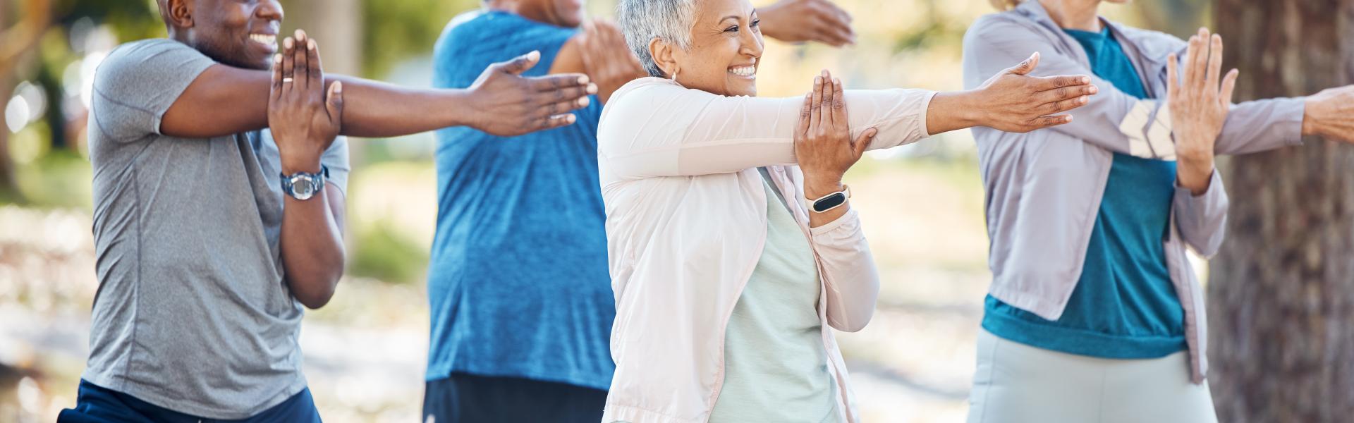 A group of seniors exercising together.