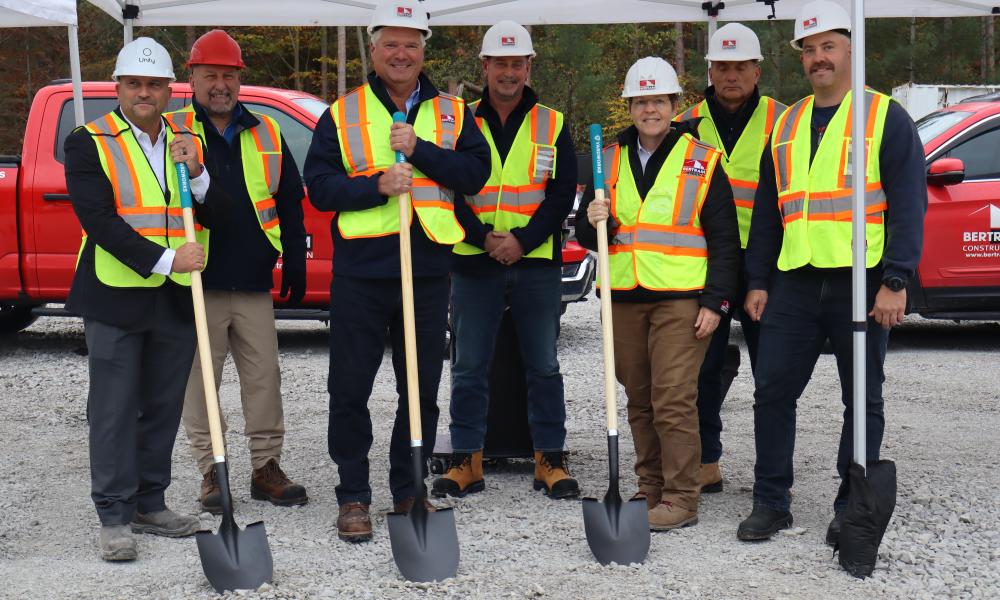 Council are joined Bill Lett of Unity Design Studio, Lisa Bertram of Bertram Construction for a photo of the ground breaking of the TTAC. Mayor Evans, Bill Lett and Lisa Bertram are holding shovels as they officially break ground.