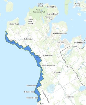 Key Map of 40hm per hour area that also shows the whole of Tiny