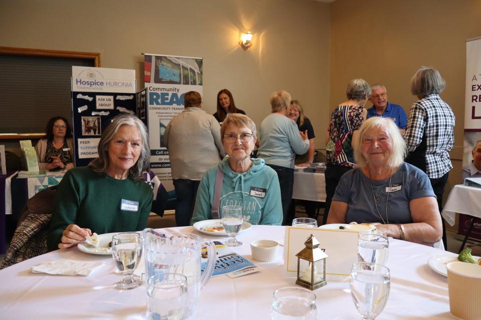 Three Senior Symposium participants finishing up lunch