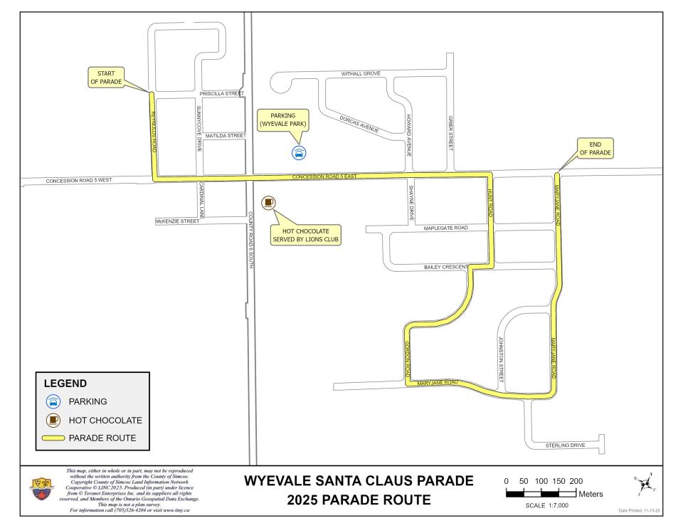 map showing the route for the wyevale santa claus parade