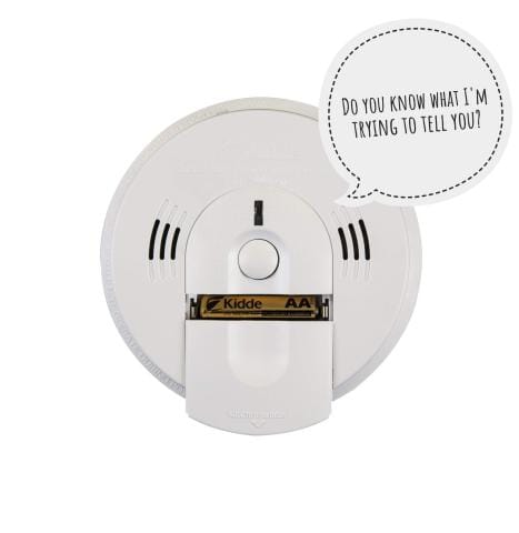 a smoke alarm with a speech bubble