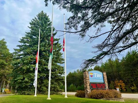 Flags lowered to half mast on Wednesday, October 12, 2022 to honour the passing of the two South Simcoe Police Officer