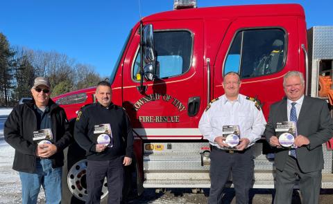 Mike Sangregori (Enbridge), Denis Maurice, Division Chief/Fire Prevention Officer, Dave Flewelling, Director of Fire and Emergency Services/Fire Chief, David Evans, Mayor of Tiny. 