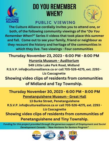 Do you remember when cultural alliance public viewing event for a video series of locals in North Simcoe