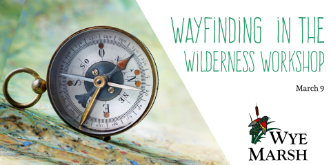 image of a compass with the text "wayfinding in the wilderness workshop"