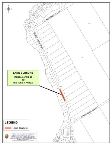 map of the scheduled lane closure area on Silver Birch Drive (near 190 Silver Birch Drive)