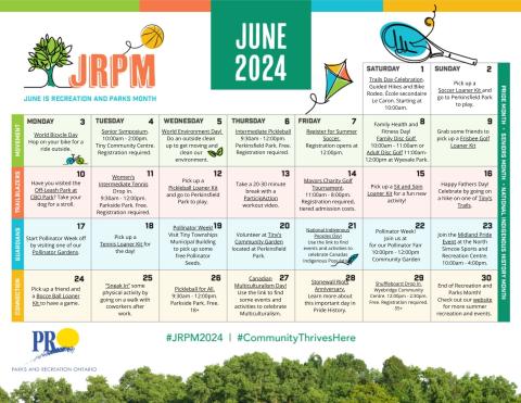 June is Parks, Recreation, and Seniors Month Calendar