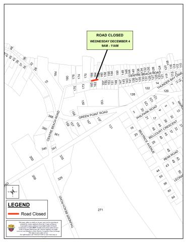 Centre Beach Road Closure Map indicating closure is at 163 Centre Beach Road