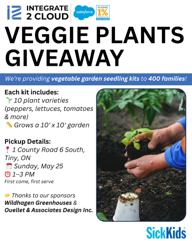 Integrate 2 Cloud's seedling giveaway poster indicating the company will be handing out up to 400 garden kits in Tiny
