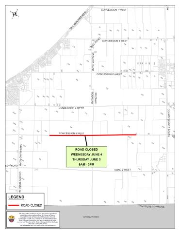 road closure notice map for concession 3 west