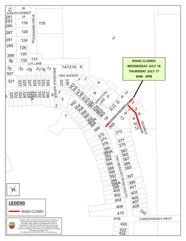 road closure notice map indicating a closure of brookside drive and trumble lane