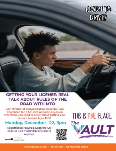 Teen behind the wheel of a vehicle as a poster for a driving prep program