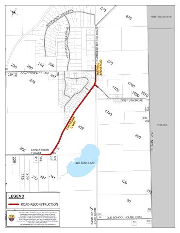 Temporary lane closure notice for Concession 11 East between 327 Concession 11 East and Concession 12 East