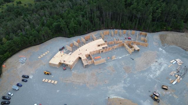 aerial view of the Township of Tiny Administrative Centre before the roof was closed in