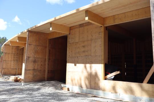 The exterior rear, north facing side of the Township of Tiny Administrative Centre under construction.