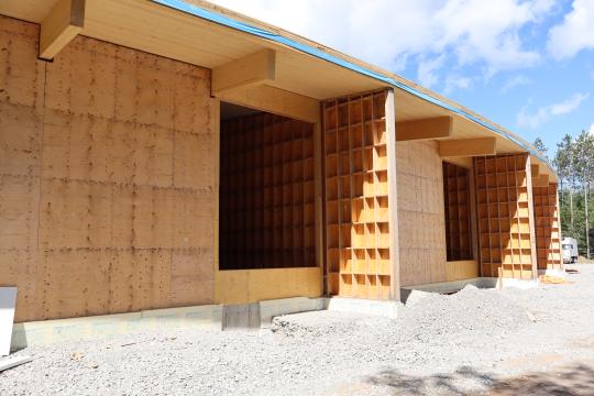 The exterior rear, north facing side of the Township of Tiny Administrative Centre under construction.
