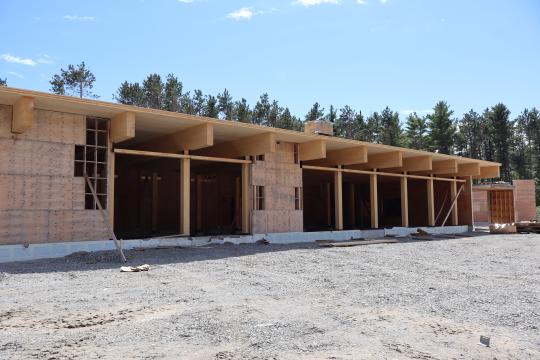 The exterior of the community room and council chambers at the Township of Tiny Administrative Centre under construction.