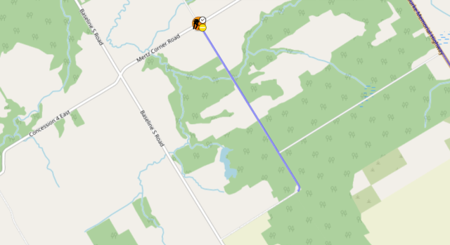 road closure map indicating Marshall Road is closed between Mertz Corner Road and Carpenter Sideroad