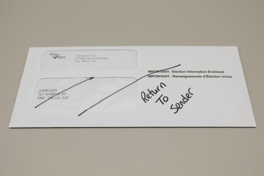 sample voter information letter with return to sender written on the envelope